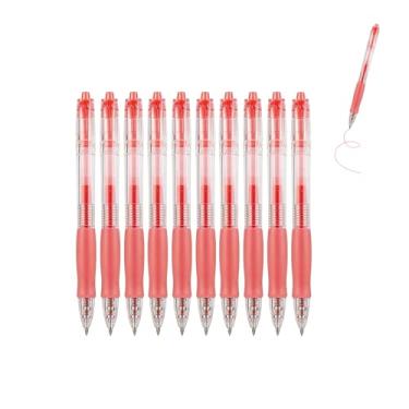 Imagem de GZBABY Caneta de gel retrátil, 10 peças, caneta esferográfica de ponta fina para escrever colorir, 0,5 mm, tinta rosa cereja