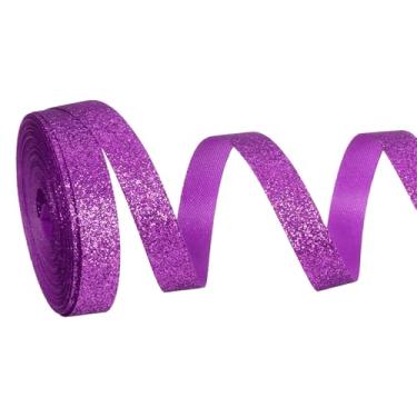 Imagem de PATIKIL Rolo de fita de glitter metálico, rolos de tecido de embrulho de presente de borda única para artesanato, buquê de casamento, festa de casamento, decoração de Natal, roxo escuro
