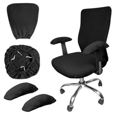 Imagem de 4 peças de capa preta para cadeira de escritório, poltrona universal, para jogos de computador, capas para cadeiras de escritório, capas elásticas giratórias para apoio de braço, almofadas de