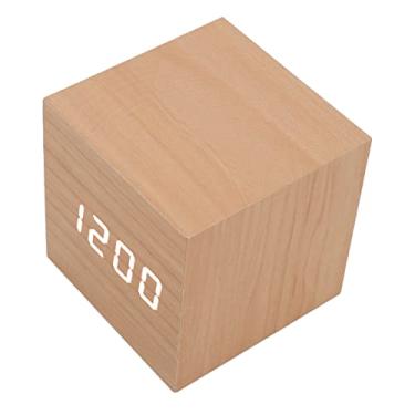 Imagem de Naroote Despertador de Madeira Olho-amigável Led Grande Display Multifuncional Portátil Relógio Inteligente para Casa, Escritório Pvc Log Branco