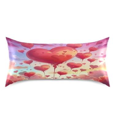 Imagem de ATTX Fronha de cetim corações vermelhos com fecho de envelope, macia e refrescante para cabelo e pele, tamanho king size 20 x 40 polegadas (28)