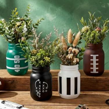 Imagem de Havawish 4 peças de centro de mesa de futebol americano pote de pedreiro decorações de festa potes de pedreiro toque rúgbi dia topos de mesa para casa rústica mesa mesa esportes temáticos presentes