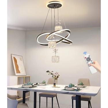 Imagem de Lustre moderno para sala de jantar, 40-50 cm, LED com cristal e intensidade regulável, equipado com controle remoto, 80 W, luminária suspensa para teto com altura ajustável, ideal para quart
