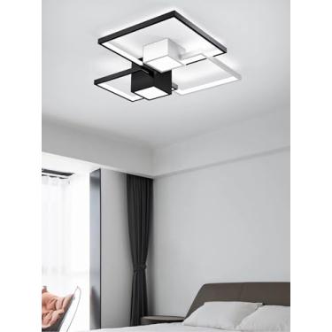 Imagem de Luminária de teto LED moderna, regulável, retangular, preta e branca, com controle remoto, ideal para quarto, cozinha, sala de jantar, escritório e sala de estar (56 cm).