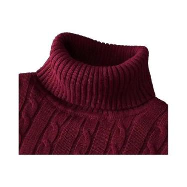 Imagem de Suéter Masculino De Tricô Gola Alta Manga Longa Slim Fit Pesado Casual