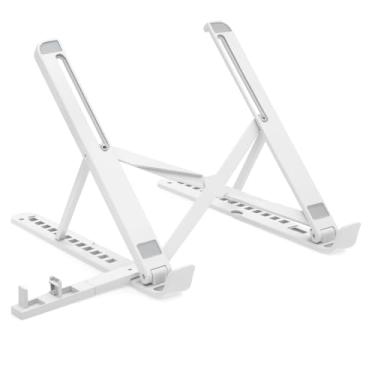 Imagem de Suporte Ajustável para Notebook Dobrável com Suporte Extra para Celular e Tablet, ABS Antiderrapante, Portátil e Ergonômico (BRANCO)