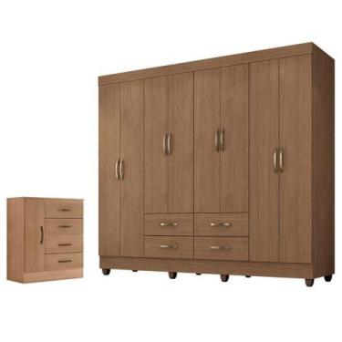 Imagem de Guarda Roupa Casal Porto Com Cômoda Lite 4 Gavetas 1 Porta Carvalho Oa