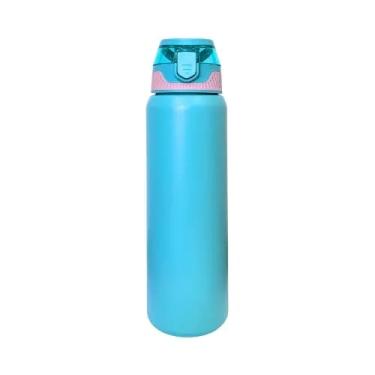 Imagem de Garrafa Térmica de Água 800ml Premium Aço Inox Isolamento a Vácuo Antivazamento Resistente Alça Canudo Esportivo Academia Treino (Azul)