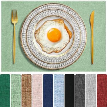 Imagem de Jogo americano de pano, conjunto de 4, tapetes de mesa de jantar de tecido grosso de algodão e linho, lavável na máquina, camada dupla, durável, resistente ao calor, sem vincos, tecido grosso (verde