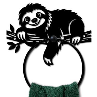 Imagem de MAYJOYDIY Anel de toalha de metal preguiça redondo de galho de árvore suporte de toalha de mão suporte de folhas suporte de parede preto vintage toalhas organizador de parede para cozinha, banho, casa