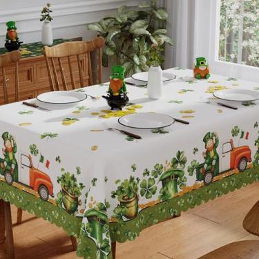 Imagem de Siilues Toalha de mesa retangular para Dia de São Patrício 152 x 300 cm, toalha de mesa lavável verde Shamrock Lucky St Patricks primavera impermeável borda recortada toalha de mesa decoração de mesa