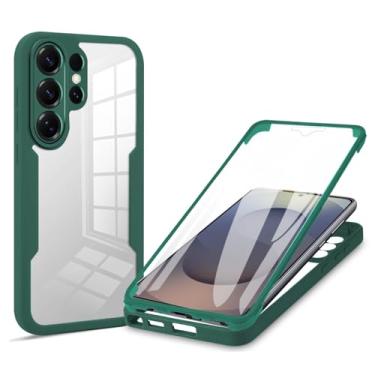 Imagem de POYUFRG Capa à prova de choque para Samsung Galaxy S26 Ultra/S26 Plus/S26, capa de vidro temperado transparente frente e verso, capa de proteção de lente com tudo incluído, verde, S26