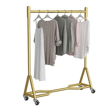 Imagem de Trilho de roupas resistentes, suporte de exibição de roupas com rodas para piso de polo único arte de ferro, cabide de quarto, rack de secagem de tubos industriais, dourado (100 × 135 cm)