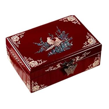 Imagem de Caixa de joias de madeira maciça organizadora de joias pequena caixa de armazenamento para anéis, brincos, colar, organizador de joias