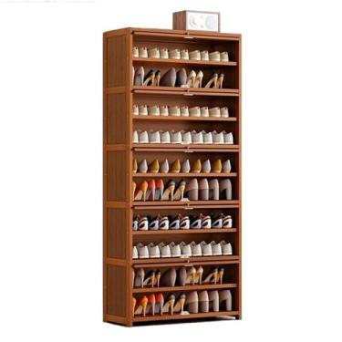 Imagem de HHHJQFAAT Sapateira organizador de sapatos para entrada, armário de sapatos de bambu de grande capacidade com porta dobrável, armário de armazenamento de sapatos moderno organizador de sapatos (11