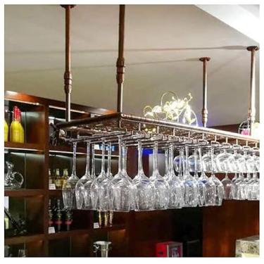 Imagem de HHHJQFAAT Suporte para pendurar para copos de vinho, suporte de vidro de cabeça para baixo, rack de vidro pendurado de cabeça para baixo, rack de vinho europeu/marrom/80 x 35 cm (marrom 80 x 35 cm)