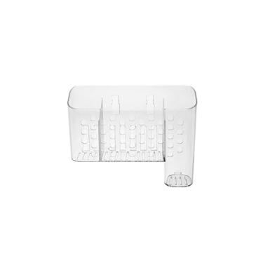 Imagem de Suporte para escova de dentes Suporte de pasta de dente de plástico transparente para banheiro Suporte de escova de dentes montado na parede com caixa de armazenamento de dreno Rack de armazenamento