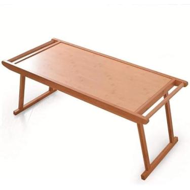 Imagem de Mesa de computador simples de madeira maciça, mesa para laptop, cama dobrável, mesa de armazenamento pequena