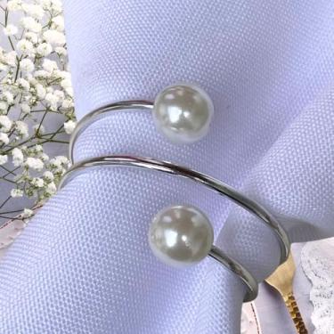 Imagem de 6 Porta Guardanapo Argola Mesa Posta Jantar e Casamento Anel Metal com Perola