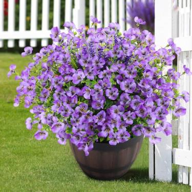 Imagem de XYLENCO Flores artificiais, plantas artificiais resistentes aos raios UV, flores artificiais Phalaenopsis, arbustos de eucalipto, vegetação, primavera, verão, jardim, pátio, janela, caixa, cozinha,