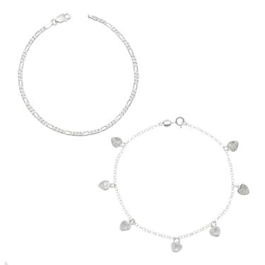 Imagem de Conjunto Pulseira Grumet Masculina e Pontos de Luz Coração em Prata Hipoalergênica