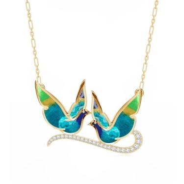 Imagem de Kicky and Perky Colar Lovebird esmaltado banhado a ouro em prata esterlina 925 para mulheres | Joias coloridas com pingente de moissanite
