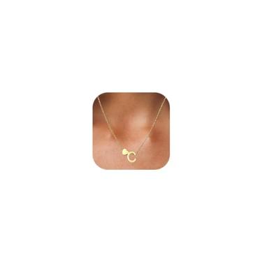 Imagem de SKQIR Colar feminino com inicial de coração banhado a ouro rosa banhado a ouro rosa delicado minúsculo coração com pingente de letra inicial personalizada com nome e pingente de joia moderna presente