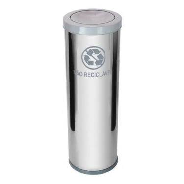 Imagem de Lixeira De Aço Inox 30l Com Tampa Plastica Meia Esfera Cinza - jsn