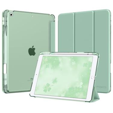 Imagem de MoKo Capa protetora inteligente para iPad 9ª/8ª/7ª geração, 2021/2020/2019 de 2021/2020/2019, fina e leve com três dobras para iPad 10.2 com capa traseira translúcida de policarbonato rígido, verde
