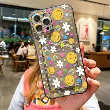 Imagem de Capa protetora macia com porta-cartões e estampa de sorriso para iPhone 11, 13, 16E, 16 Pro Max, 14, 15, 12, XR, X, XS, 7, 8 Plus e SE, modelo 1JL83, compatível com iPhone XR.
