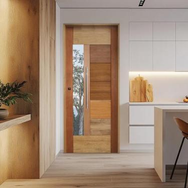 Imagem de Porta com Visor Mista Batente Misto Puxador Tubo 102x210 Cm Rodam Bbb 