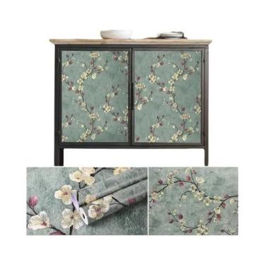 Imagem de Papel De Parede Floral Verde Autoadesivo Vintage Vinil Decorativo Impe