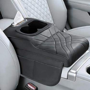 Imagem de Coficoi Capa de console central de carro atualizada, almofada de couro PU para apoio de braço contém esponja de alta elasticidade com 2 sacos de armazenamento caixa de lenços (preto-A)
