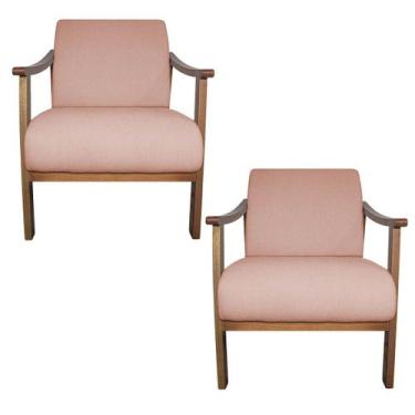 Imagem de Kit 02 Poltrona Liz Base Madeira Suede - Amarena Móveis, Rosê