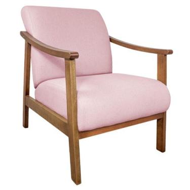 Imagem de Poltrona Liz Base Madeira Suede  - Amarena Móveis, Rosa Bebê