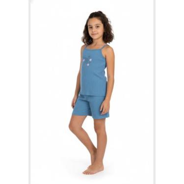Imagem de Conjunto em Ribana Canelada Menina com Regata e Short Guloseima, Azul,