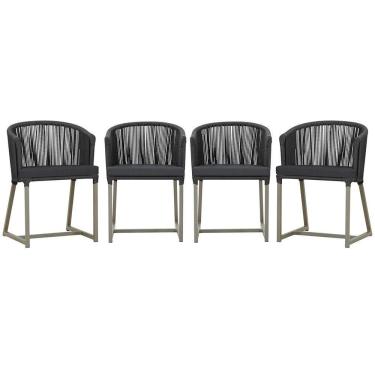 Imagem de 4 Cadeiras De Jantar Noronha Fendi Corda Náutica E11 Trama Preto