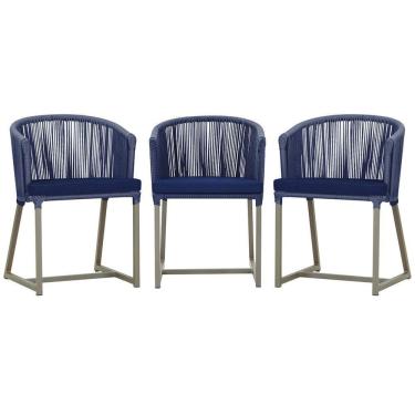 Imagem de 3 Cadeiras De Jantar Noronha Fendi Corda Náutica E10 Trama Azul