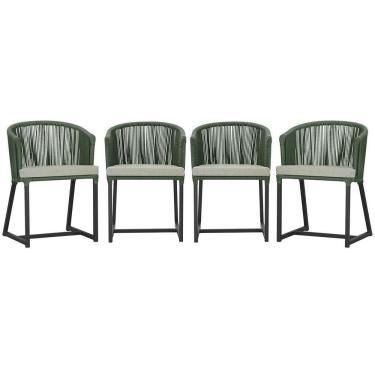 Imagem de 4 Cadeiras De Jantar Noronha Preta Corda Náutica E3 Trama Verde