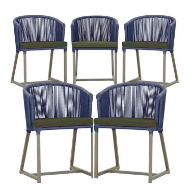 Imagem de 5 Cadeiras De Jantar Noronha Fendi Corda Náutica E13 Trama Azul