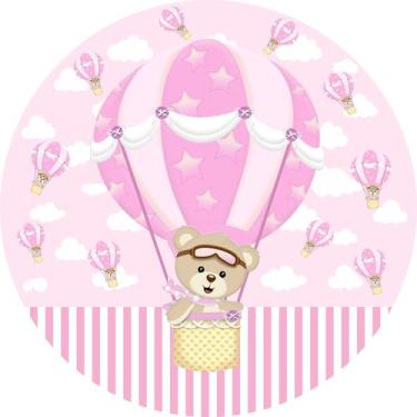 Imagem de Painel de Tecido Sublimado Redondo Ursinha Baloeira Rosa Turminha c/ E