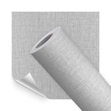 Imagem de Kit 3 Papel de Parede Adesivo Lavável Textura Linho Cinza Suave 15M - 