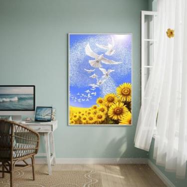 Imagem de Quadro Decorativo Girassóis E Pombas 70X50Cm Mold Branca - Quadros On-