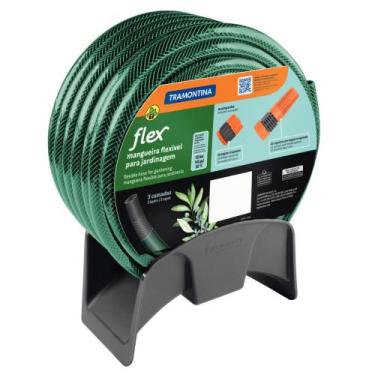 Imagem de Mangueira Flex Verde em PVC 3 Camadas 15 m com Engate Esguicho e Supor