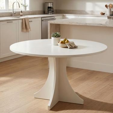 Imagem de Mesa de Jantar Redonda Branca Elisa 90cm MDF Compacta e Elegante
