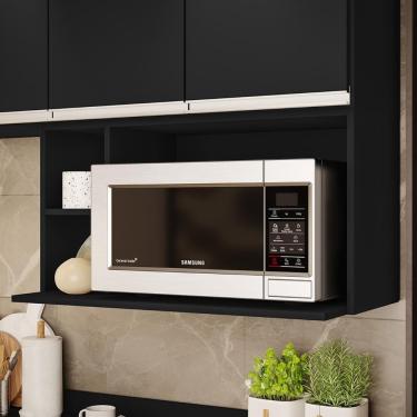 Imagem de Suporte Microondas Aéreo 81cm Com Nicho Adega Miami Preto - Lumil