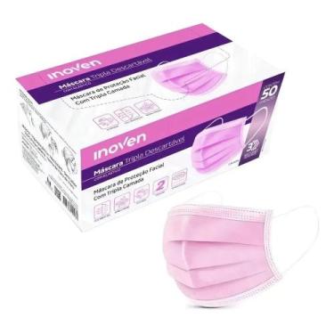 Imagem de Mascara Tripla Descartável Rosa Claro Anvisa Full Cor Rosa C - Congrat