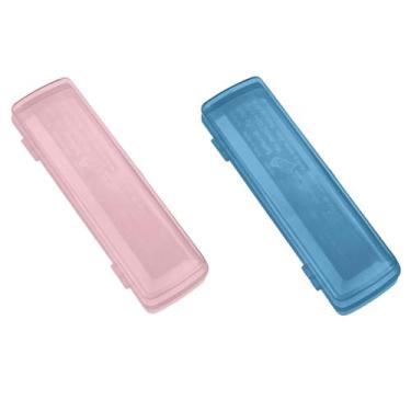 Imagem de Kit Porta Escova Dentes Plastico Sanremo Rosa mais Azul