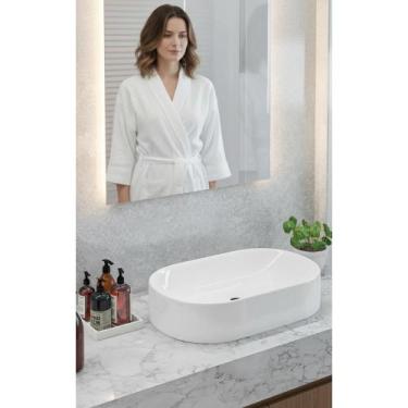 Imagem de Cuba Apoio Banheiro Lavabo Oval Mármore Sintético Branco 42c - Congrat