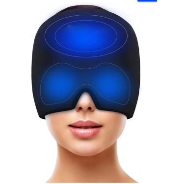 Imagem de Touca de Alívio de Dor de Cabeça e Enxaqueca Máscara Terapia Fria Quente Azul Kit 3 OEM Confortável